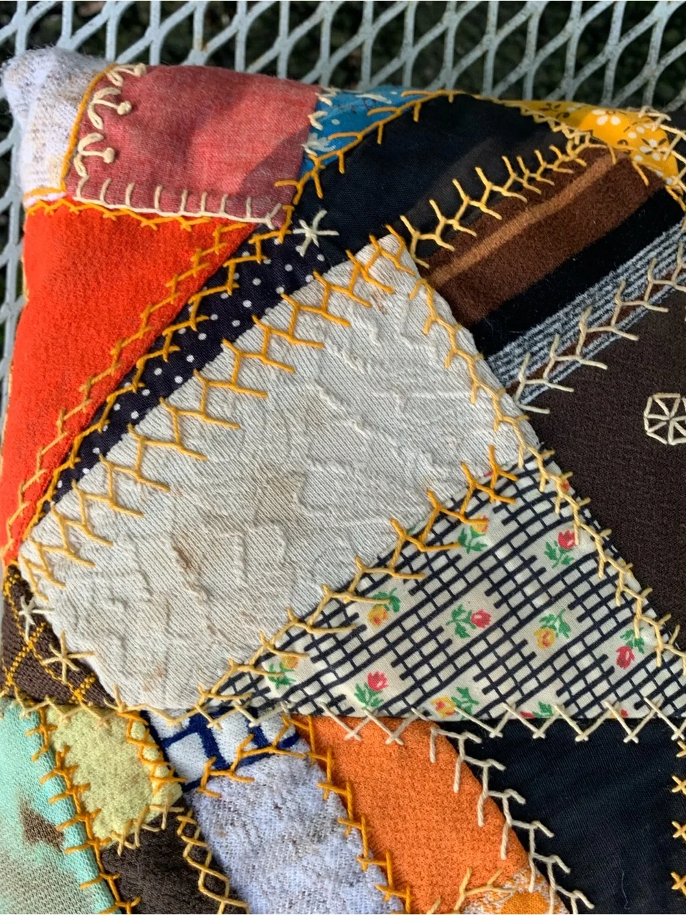 Antique Crazy Quilt Throw Pillow Handmade Patchwork Victorian